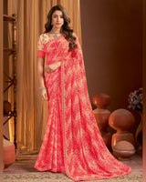 Vishal Prints Light Carmine Pink Printed Chiffon Saree With Fancy Border