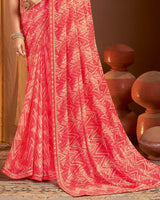 Vishal Prints Light Carmine Pink Printed Chiffon Saree With Fancy Border