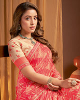 Vishal Prints Light Carmine Pink Printed Chiffon Saree With Fancy Border