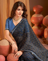 Vishal Prints Multi Black-Blue Printed Chiffon Saree With Fancy Border