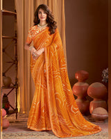 Vishal Prints Flame Orange Printed Chiffon Saree With Fancy Border
