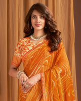 Vishal Prints Flame Orange Printed Chiffon Saree With Fancy Border