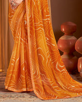 Vishal Prints Flame Orange Printed Chiffon Saree With Fancy Border