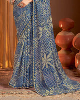 Vishal Prints Kashmir Blue Printed Chiffon Saree With Fancy Border