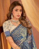 Vishal Prints Kashmir Blue Printed Chiffon Saree With Fancy Border