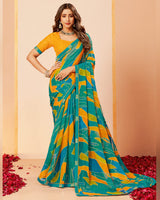 Vishal Prints Persian Green Printed Fancy Chiffon Saree With Border