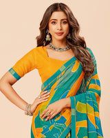 Vishal Prints Persian Green Printed Fancy Chiffon Saree With Border