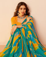 Vishal Prints Persian Green Printed Fancy Chiffon Saree With Border