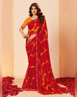 Vishal Prints Venetian Red Printed Fancy Chiffon Saree With Border