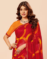 Vishal Prints Venetian Red Printed Fancy Chiffon Saree With Border