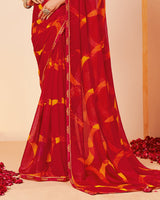 Vishal Prints Venetian Red Printed Fancy Chiffon Saree With Border