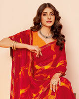 Vishal Prints Venetian Red Printed Fancy Chiffon Saree With Border