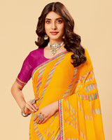 Vishal Prints Yellow Orange Printed Fancy Chiffon Saree With Border