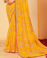 Vishal Prints Yellow Orange Printed Fancy Chiffon Saree With Border