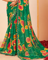 Vishal Prints Dark Spring Green Printed Fancy Chiffon Saree With Border