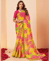 Vishal Prints Mustard Yellow Printed Fancy Chiffon Saree With Border