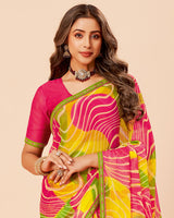 Vishal Prints Mustard Yellow Printed Fancy Chiffon Saree With Border