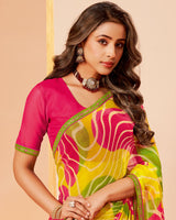 Vishal Prints Mustard Yellow Printed Fancy Chiffon Saree With Border