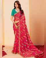 Vishal Prints Faded Red Printed Fancy Chiffon Saree With Border