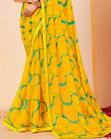 Vishal Prints Golden Yellow Printed Fancy Chiffon Saree With Border