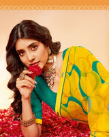 Vishal Prints Golden Yellow Printed Fancy Chiffon Saree With Border