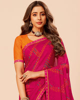 Vishal Prints Dark Hot Pink Printed Fancy Chiffon Saree With Border