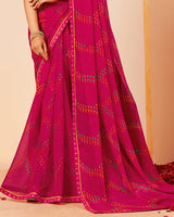 Vishal Prints Dark Hot Pink Printed Fancy Chiffon Saree With Border