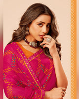 Vishal Prints Dark Hot Pink Printed Fancy Chiffon Saree With Border