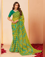 Vishal Prints Moss Green Printed Fancy Chiffon Saree With Border