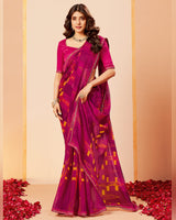 Vishal Prints Dark Purple Red Printed Fancy Chiffon Saree With Border