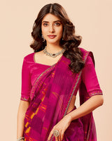 Vishal Prints Dark Purple Red Printed Fancy Chiffon Saree With Border