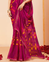Vishal Prints Dark Purple Red Printed Fancy Chiffon Saree With Border