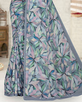 Vishal Prints Slate Grey Digital Print Weightless Georgette Saree
