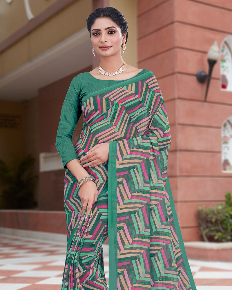 Vishal Prints Rama Green Digital Print Weightless Georgette Saree