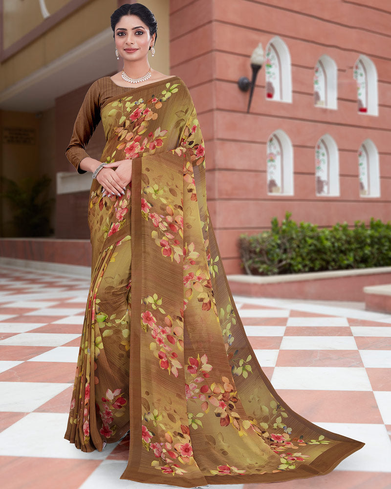 Vishal Prints Light Mehandi Green Digital Print Weightless Georgette Saree