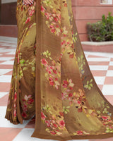Vishal Prints Light Mehandi Green Digital Print Weightless Georgette Saree