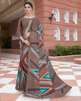 Vishal Prints Russett Brown Digital Print Weightless Georgette Saree