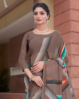 Vishal Prints Russett Brown Digital Print Weightless Georgette Saree