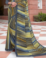 Vishal Prints Light Yellow Digital Print Weightless Georgette Saree