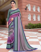 Vishal Prints Blue Smoke Green Digital Print Weightless Georgette Saree