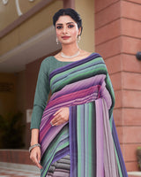 Vishal Prints Blue Smoke Green Digital Print Weightless Georgette Saree
