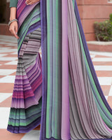 Vishal Prints Blue Smoke Green Digital Print Weightless Georgette Saree