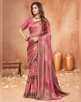 Vishal Prints Dusty Rose Pink Digital Print Brasso Saree With Fancy Border