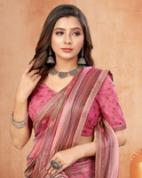 Vishal Prints Dusty Rose Pink Digital Print Brasso Saree With Fancy Border