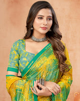 Vishal Prints Mustard Yellow Digital Print Brasso Saree With Fancy Border