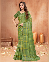 Vishal Prints Moss Green Digital Print Brasso Saree With Fancy Border