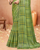 Vishal Prints Moss Green Digital Print Brasso Saree With Fancy Border