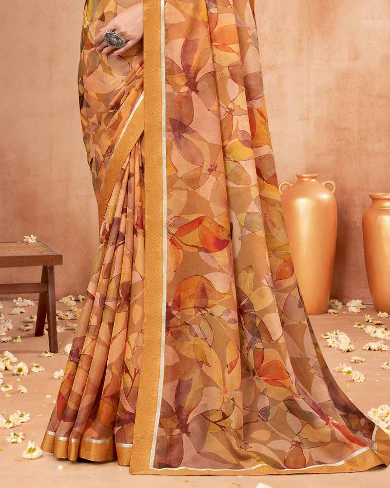 Vishal Prints Pastel Orange Digital Print Brasso Saree With Fancy Border