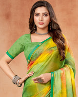 Vishal Prints Leaf Green Digital Print Brasso Saree With Fancy Border