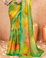Vishal Prints Leaf Green Digital Print Brasso Saree With Fancy Border